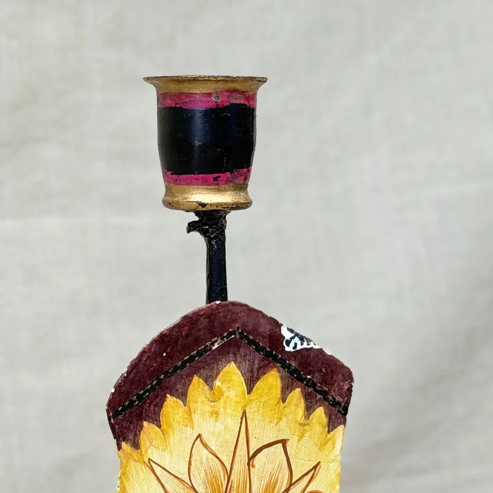 Vintage‎ Folk Art Boot Candle Holder Sun Face Southwestern Boho Decor Whimsygoth